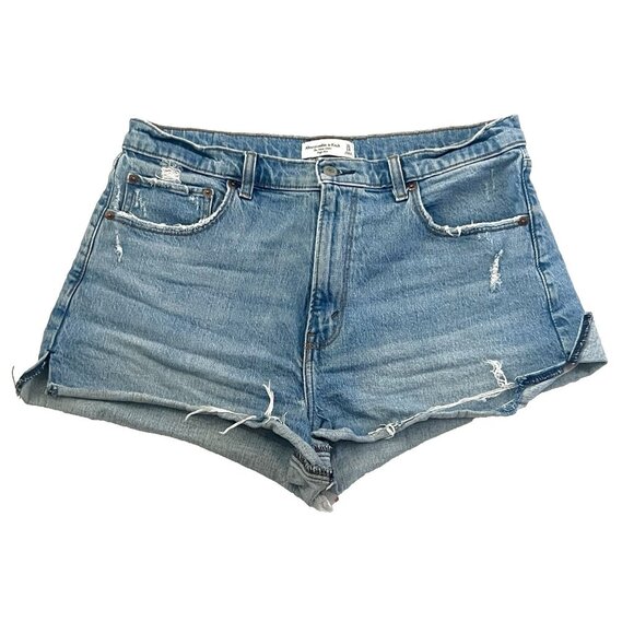 Abercrombie & Fitch The Mom High Rise Medium Wash Denim Shorts Womens sz 14 - Picture 1 of 4